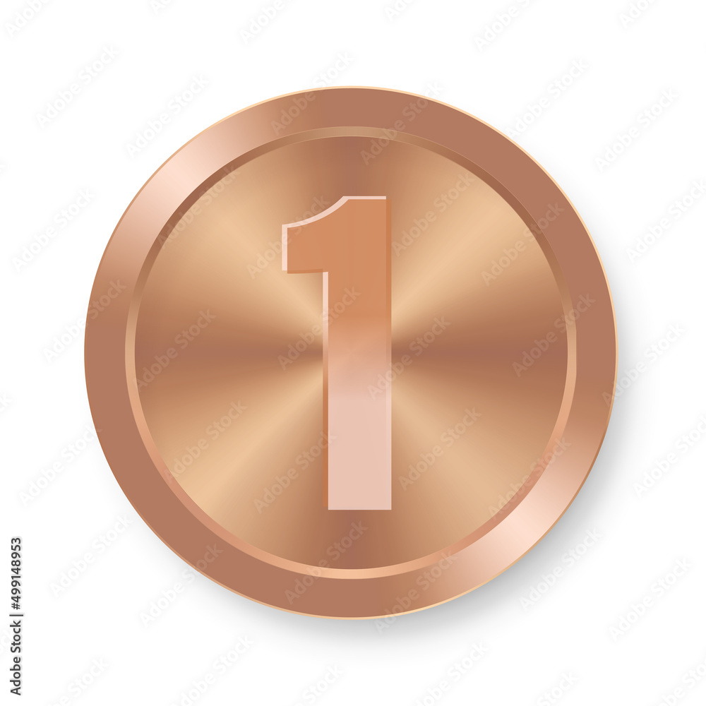Bronze coin with number one. Concept of internet icon Bronze coin with number one. Concept of internet icon