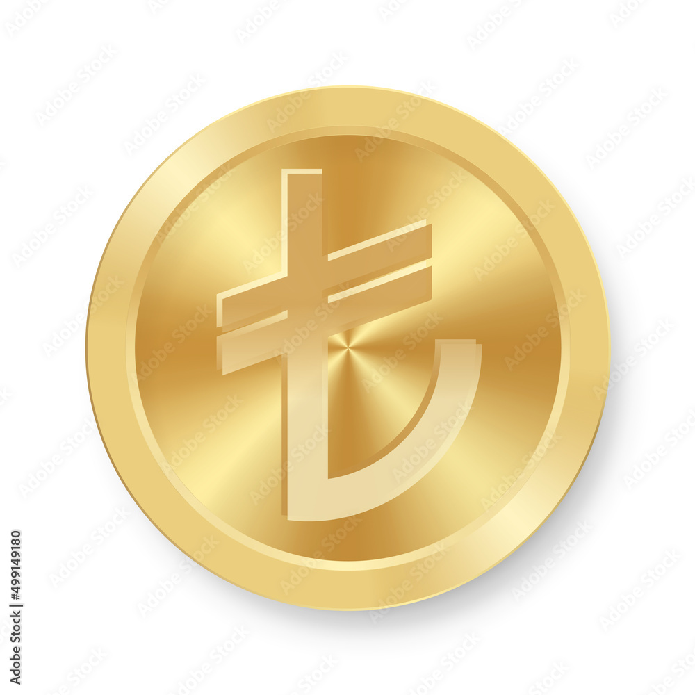 Gold coin of Turkish Lira Concept of internet currency Gold coin of Turkish Lira Concept of internet currency