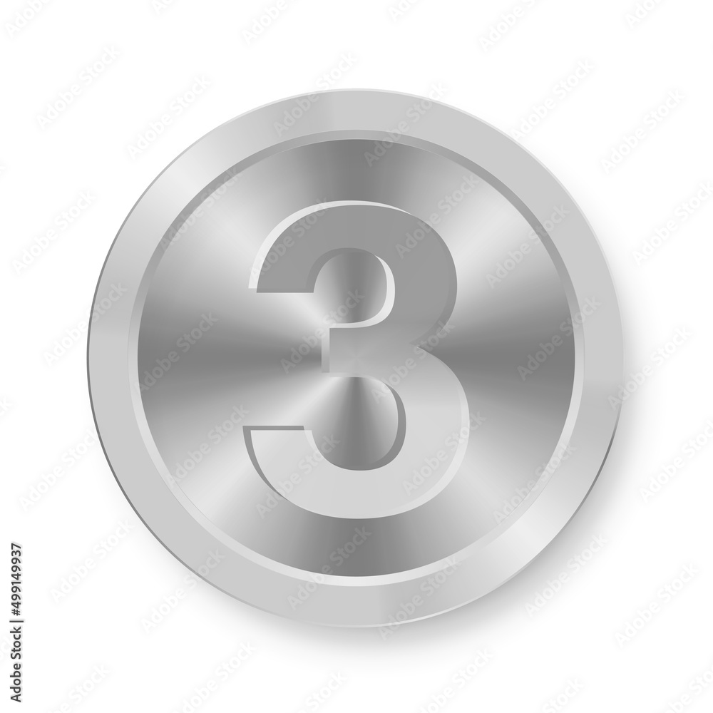 Silver coin with number three Concept of internet icon Silver coin with number three Concept of internet icon