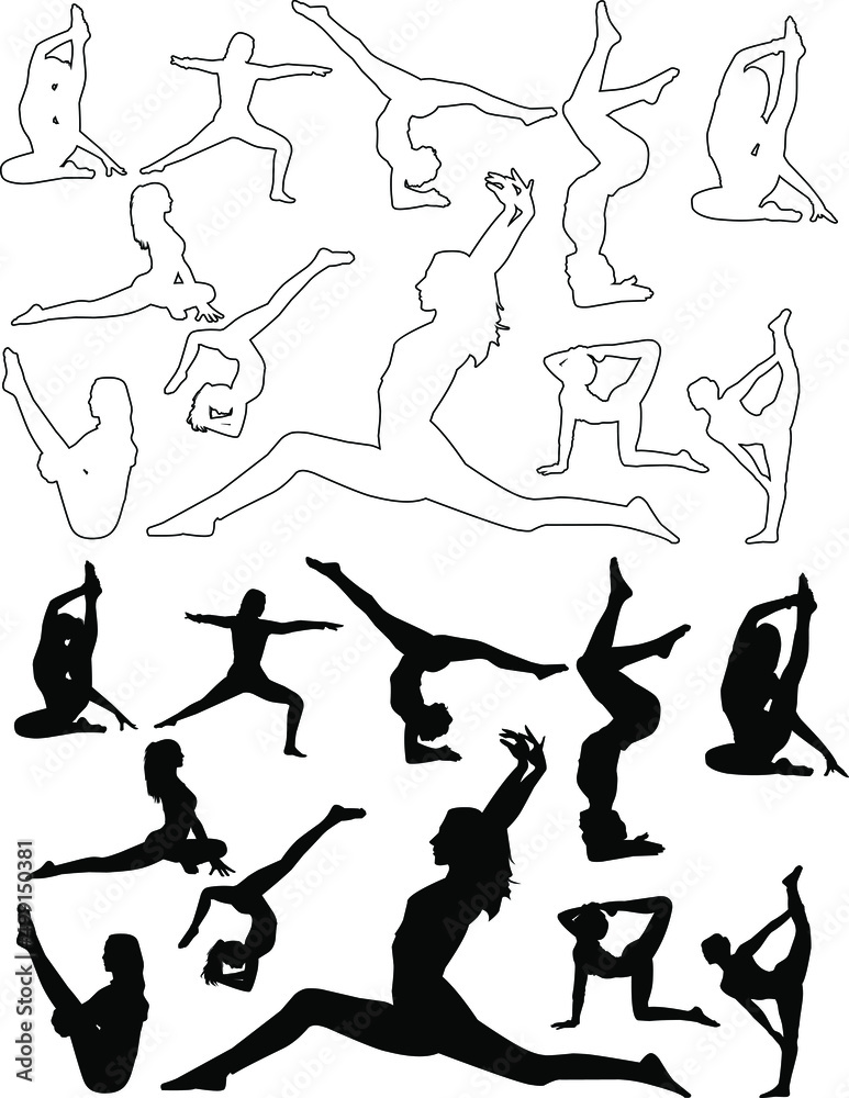 yoga silhouettes set and outline