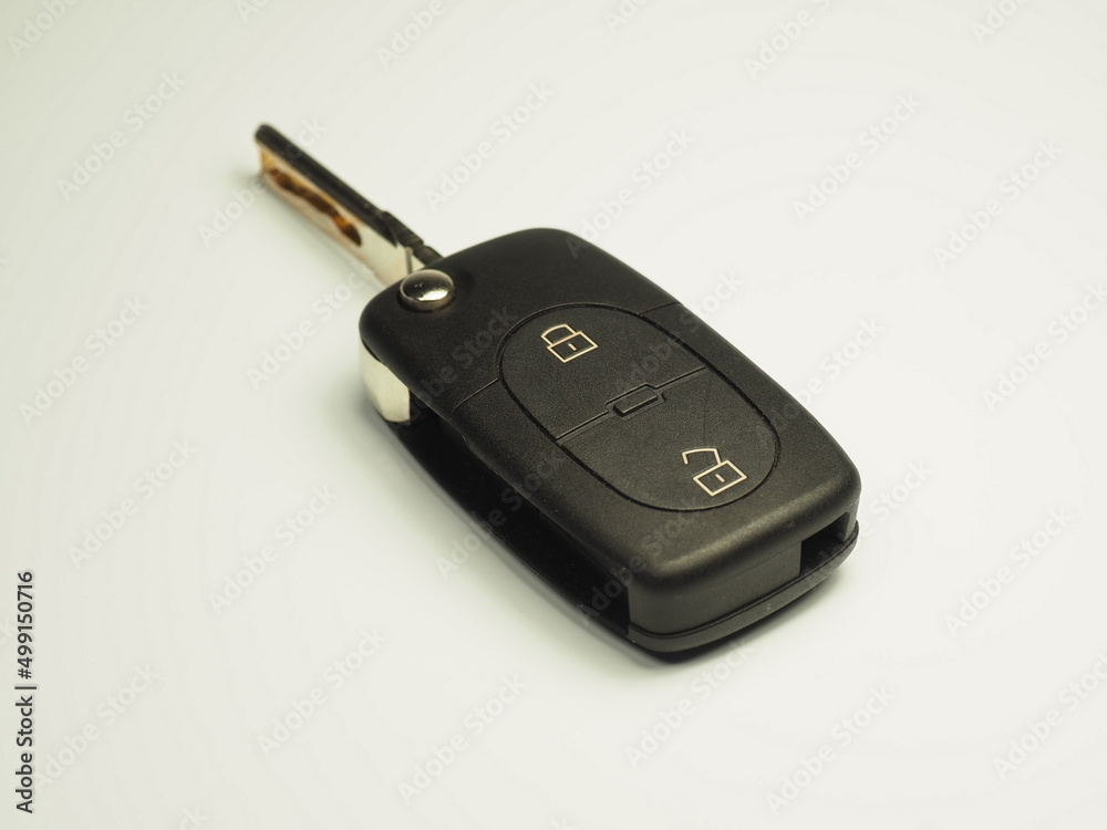 Car key on a white background. Close up car key. Car alarm