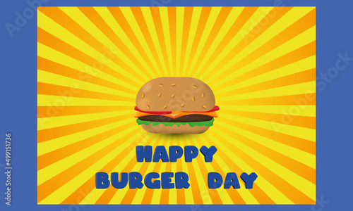 3d design to celebrate International Burger Day with a burger and a yellow circular background