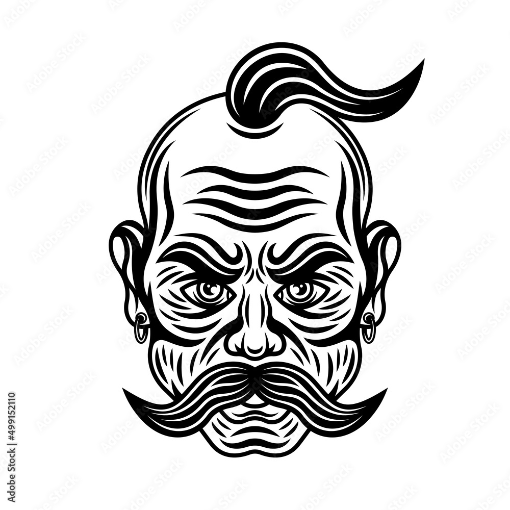 Ukrainian cossack with mustache vector illustration in monochrome vintage style isolated on white background