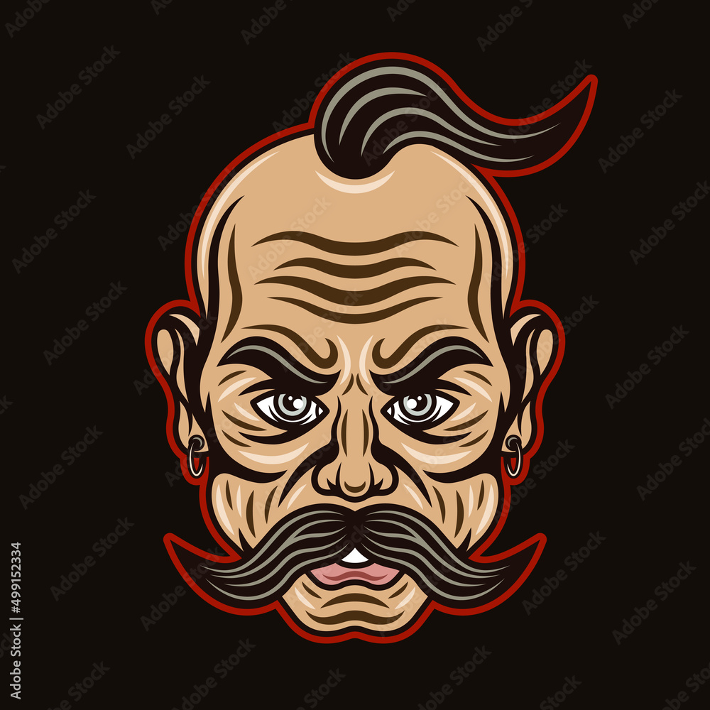 Ukrainian cossack with mustache vector illustration in colorful cartoon style isolated on dark background