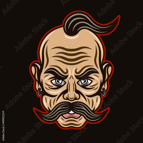 Ukrainian cossack with mustache vector illustration in colorful cartoon style isolated on dark background