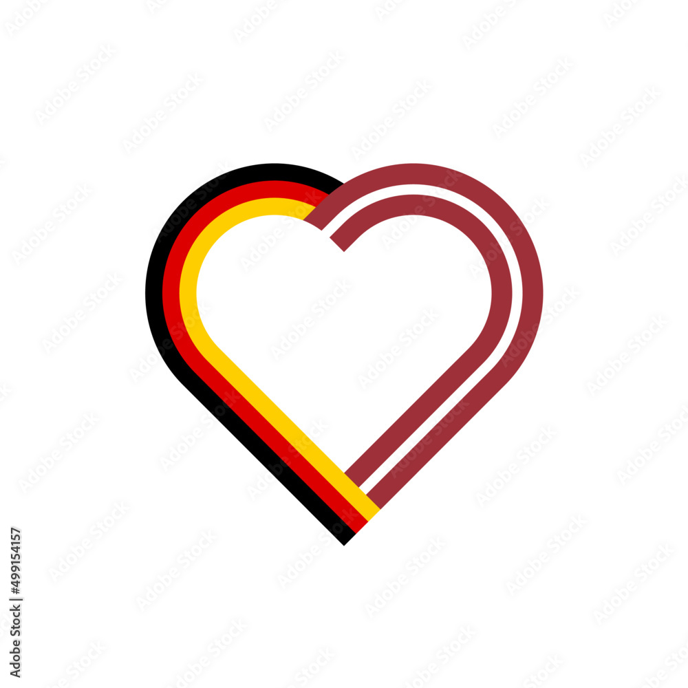 unity concept. heart ribbon icon of germany and latvia flags. vector illustration isolated on white background - obrazy, fototapety, plakaty 
