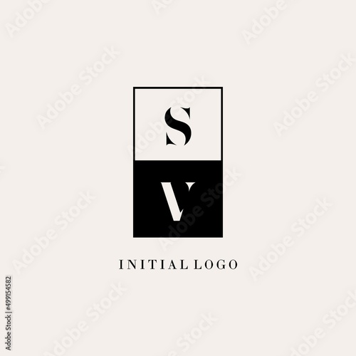 Initials SV square line negative space logo design ideas