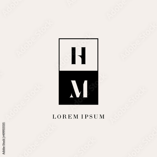 Initials HM square line negative space logo design ideas