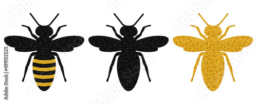 Set Bees glitter vector illustration