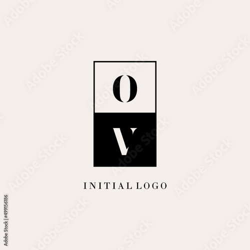 Initials OV square line negative space logo design ideas