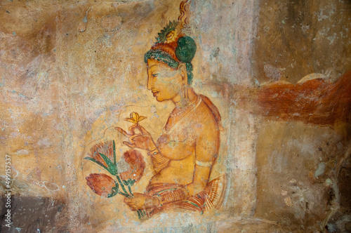 Photography Ancient paintings frescoes in sigiriya rock fortress Dambulla, Sri Lanka