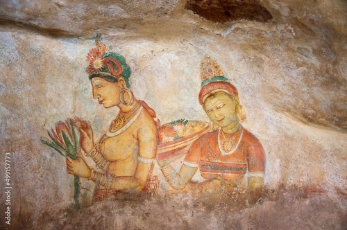 Ancient paintings frescoes in sigiriya rock fortress Dambulla, Sri Lanka photo