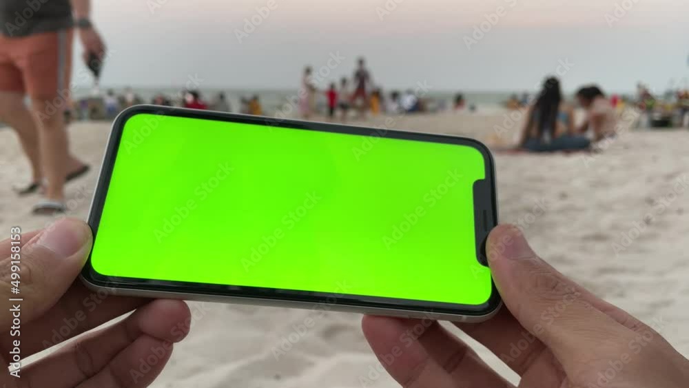 Using phone with green screen chroma key horizontal landscape close up ...