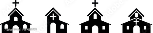 Church bulding line icon set. Icons of christian religion. Flat style 