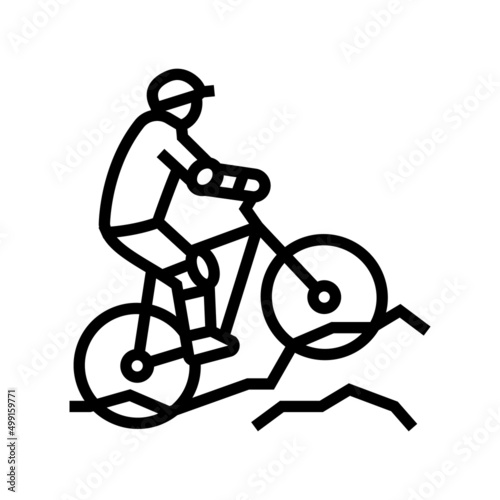 mountain biking line icon vector. mountain biking sign. isolated contour symbol black illustration