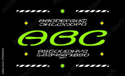 Futuristic script font. Trendy pixel modern latin alphabet. Uppercase, letters and numbers. Stylish type for contemporary logo, print, header.
