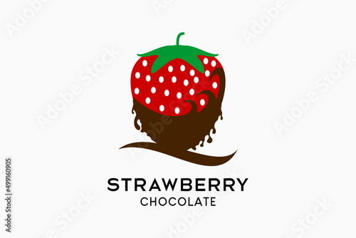 Strawberry logo design with creative concept combined with chocolate