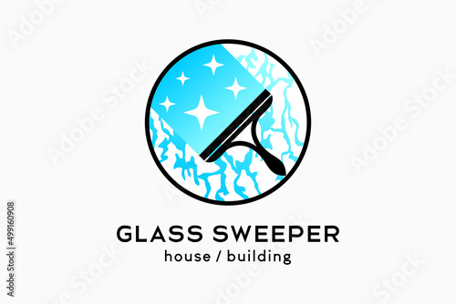 Glass cleaner or glass sweeper logo design, silhouette of rubber glass cleaner with creative concept in circle