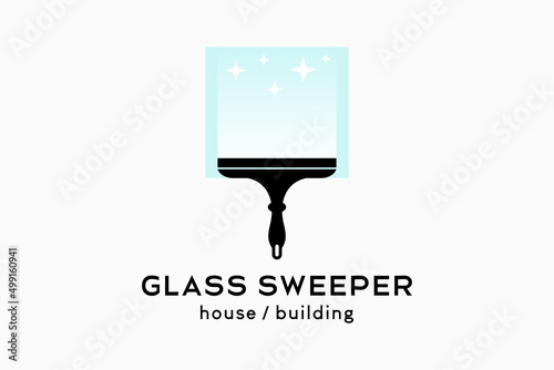 Glass cleaner or glass sweeper logo design, silhouette of a rubber glass cleaner combined with a glass icon in a box