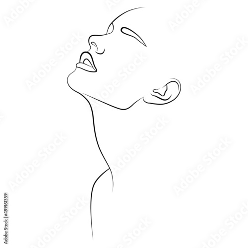 Continuous line. Drawing of a woman's face. Minimalist female beauty with continuous drawing in one line.