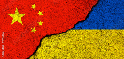 China and Ukraine. Flags background. Concept of politics, economy, culture and conflicts, war. Friendships and cooperation. Painted on concrete walls banner photo