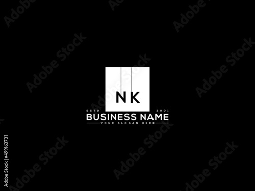 Abstract NK Letter Logo Design, Square Nk kn Logo Design With Black Ans White Color Icon