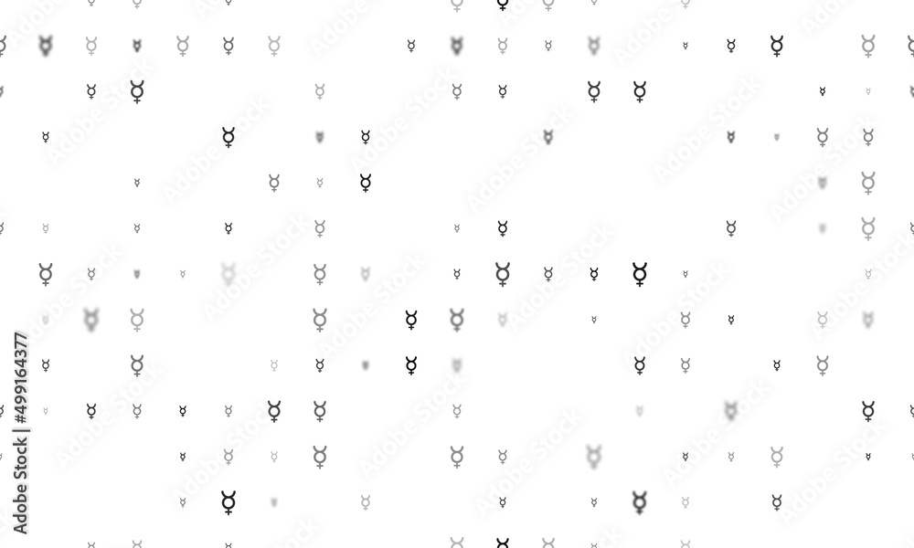 Seamless background pattern of evenly spaced black astrological mercury symbols of different sizes and opacity. Vector illustration on white background Seamless background pattern of evenly spaced black astrological mercury symbols of different sizes and opacity. Vector illustration on white background