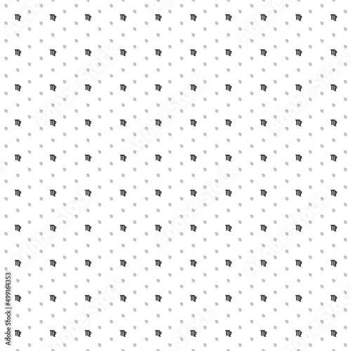 Square seamless background pattern from geometric shapes are different sizes and opacity. The pattern is evenly filled with small black zodiac virgo symbols. Vector illustration on white background