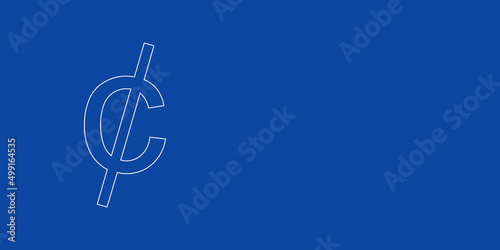 A large white outline cent symbol on the left. Designed as thin white lines. Vector illustration on blue background