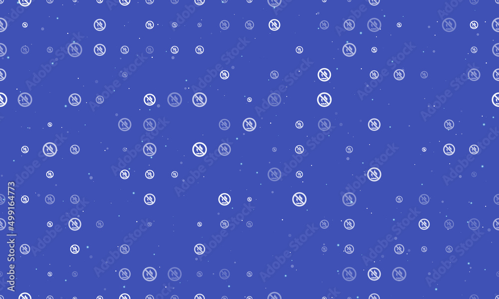 Seamless background pattern of evenly spaced white no gas symbols of different sizes and opacity. Vector illustration on indigo background with stars Seamless background pattern of evenly spaced white no gas symbols of different sizes and opacity. Vector illustration on indigo background with stars