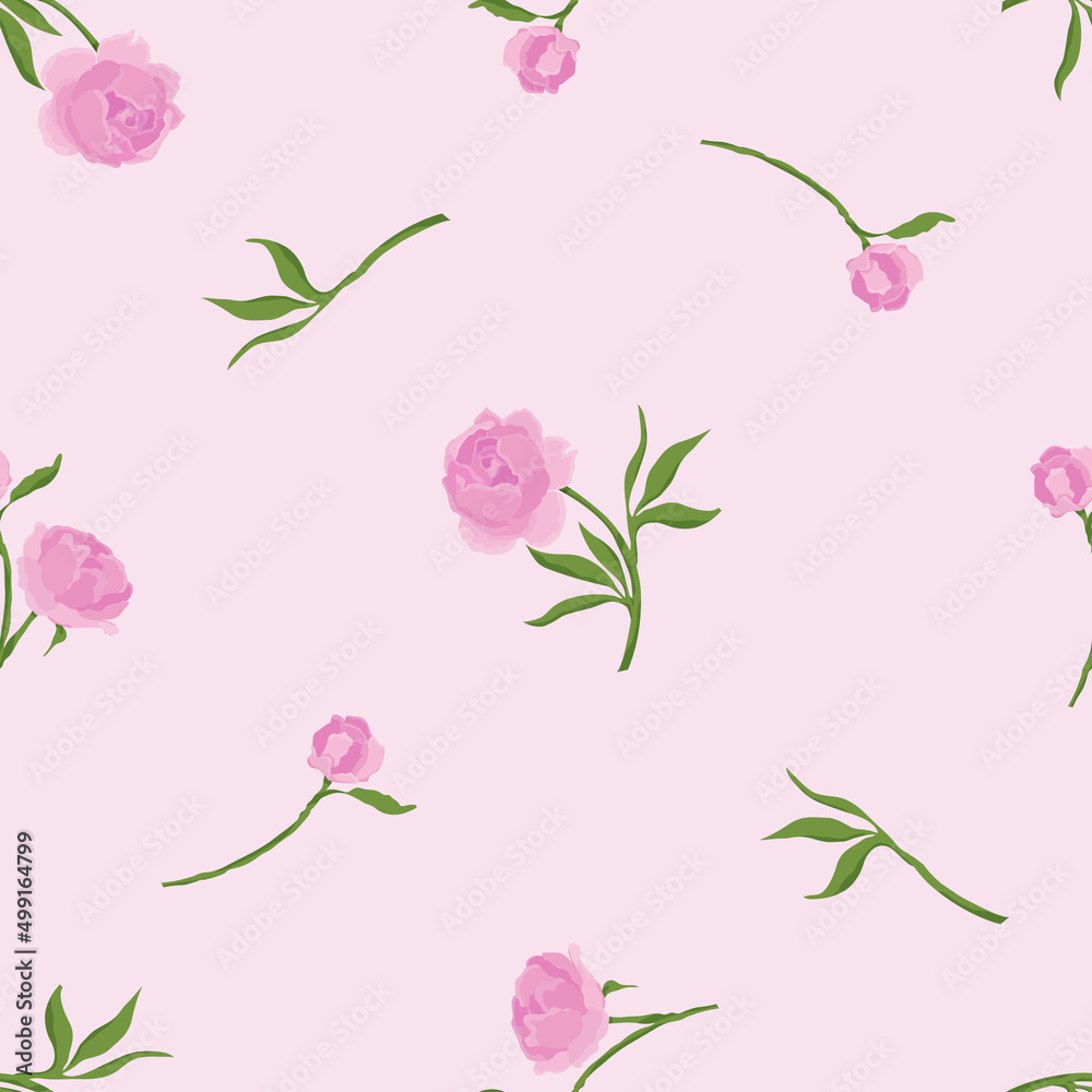 Pink Peony on Light Pink Background Seamless Pattern