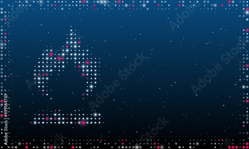 On the left is the gas symbol filled with white dots. Pointillism style. Abstract futuristic frame of dots and circles. Some dots is pink. Vector illustration on blue background with stars