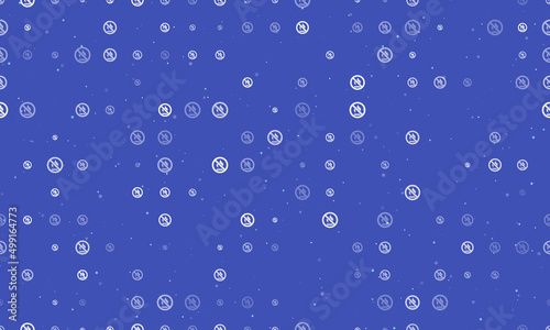 Seamless background pattern of evenly spaced white no gas symbols of different sizes and opacity. Vector illustration on indigo background with stars