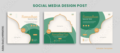 3 Set Editable Islamic Social Media Design Template, Suitable for Ads, Promotion, Presentation Product in Ramadan, Eid Al Fitr Adha, etc photo
