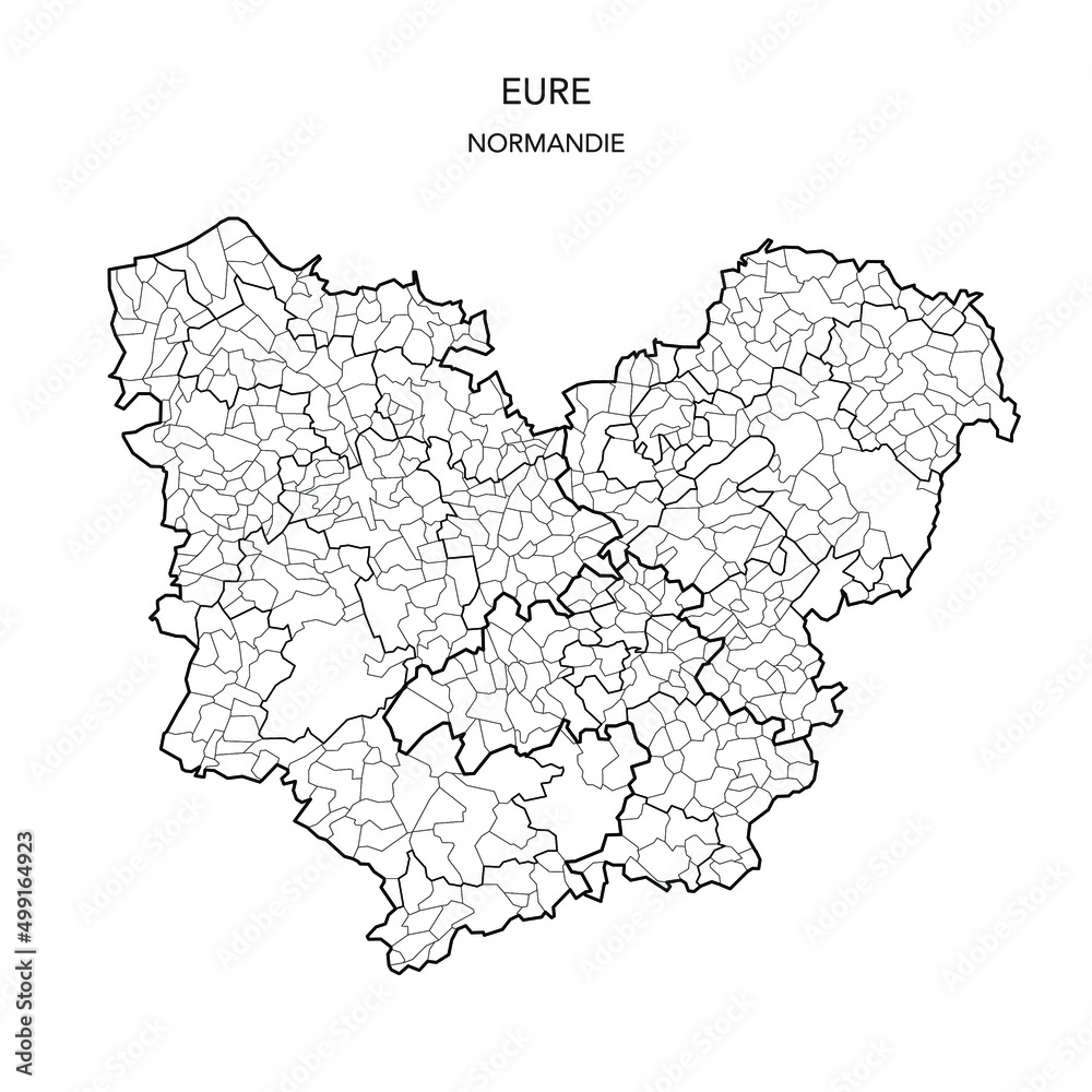 Vector Map of the Geopolitical Subdivisions of The Département De L’Eure Including Arrondissements, Cantons and Municipalities as of 2022 - Normandie - France