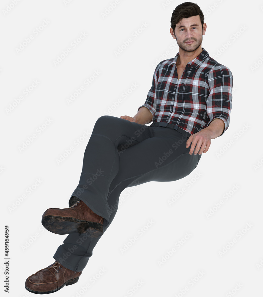 Denny is a hard-working rancher cowboy construction man - 3D illustrated male character render on an isolated white background. Denny has brown hair and brown eyes. Denny is a hard-working rancher cowboy construction man - 3D illustrated male character render on an isolated white background. Denny has brown hair and brown eyes.