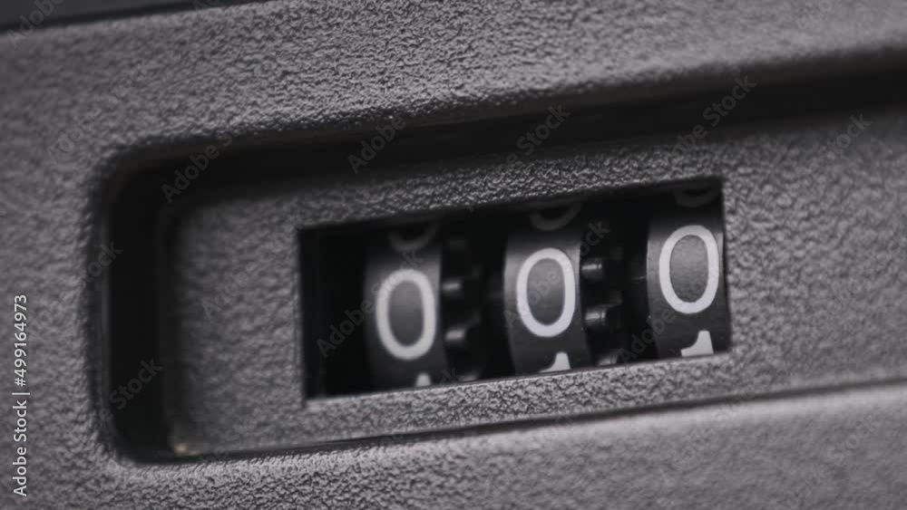 Vintage mechanical reel counter. Closeup of turning digit mechanical