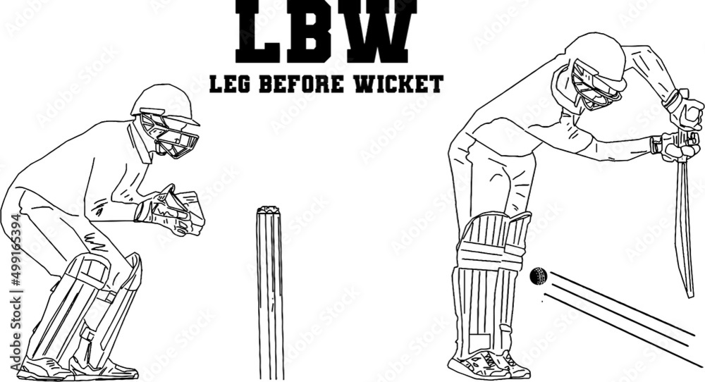 Line art illustration of cricket batsman and wicket keeper appealing
