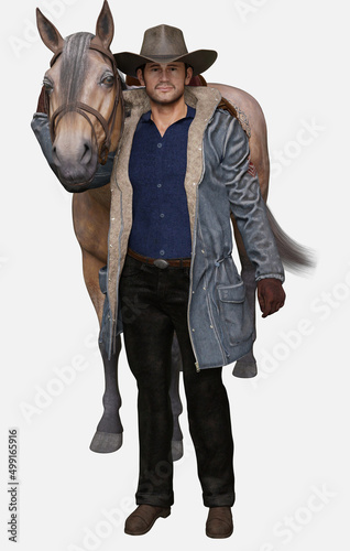 Canvas Print Denny is a hard-working rancher cowboy construction man - 3D illustrated male character render on an isolated white background