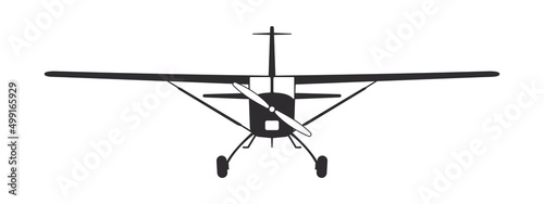 Plane. Tourist propeller plane. Airplane silhouette front view. Vector image