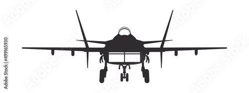Plane. Military jet. Jet Plane. Airplane silhouette front view. Vector image