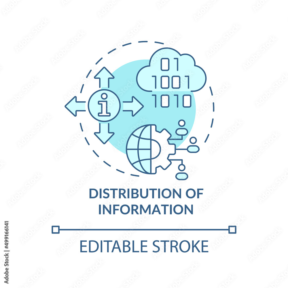 Distribution of information turquoise concept icon. Purpose of information sector abstract idea thin line illustration. Isolated outline drawing. Editable stroke. Arial, Myriad Pro-Bold fonts used Distribution of information turquoise concept icon. Purpose of information sector abstract idea thin line illustration. Isolated outline drawing. Editable stroke. Arial, Myriad Pro-Bold fonts used