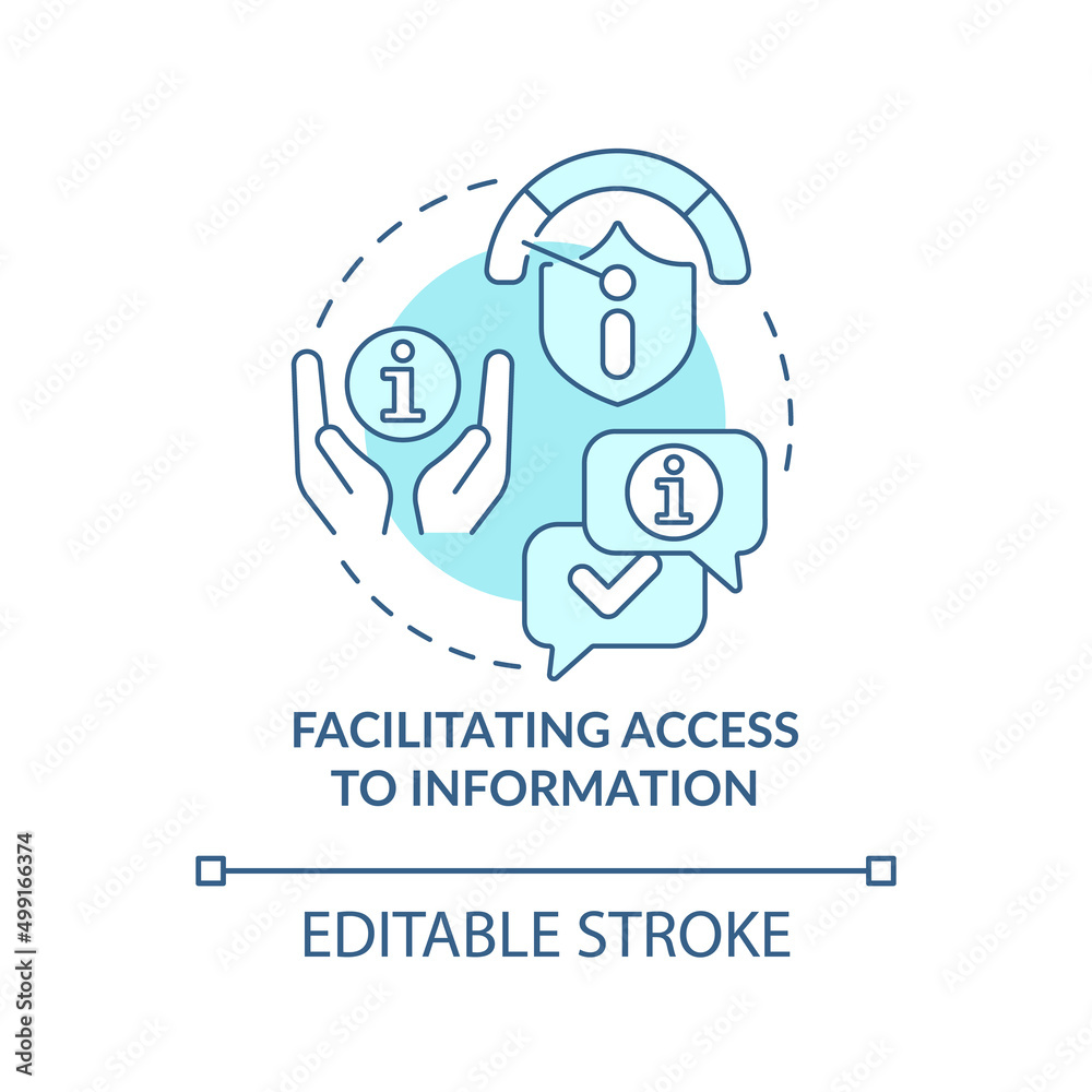 Facilitating access to information turquoise concept icon. Duty of information sector abstract idea thin line illustration. Isolated outline drawing. Editable stroke. Arial, Myriad Pro-Bold fonts used Facilitating access to information turquoise concept icon. Duty of information sector abstract idea thin line illustration. Isolated outline drawing. Editable stroke. Arial, Myriad Pro-Bold fonts used
