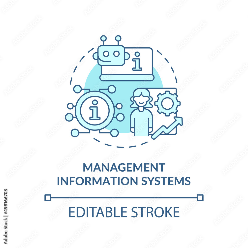 Management information systems turquoise concept icon. Improve business performance abstract idea thin line illustration. Isolated outline drawing. Editable stroke. Arial, Myriad Pro-Bold fonts used Management information systems turquoise concept icon. Improve business performance abstract idea thin line illustration. Isolated outline drawing. Editable stroke. Arial, Myriad Pro-Bold fonts used