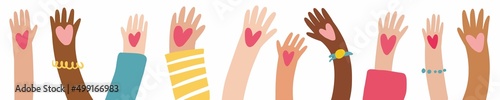 Illustration of raised hands of people lovingly drawn by hand