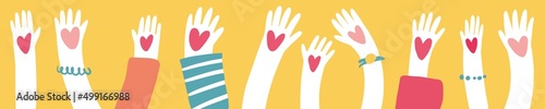 Illustration of raised hands of people lovingly drawn by hand