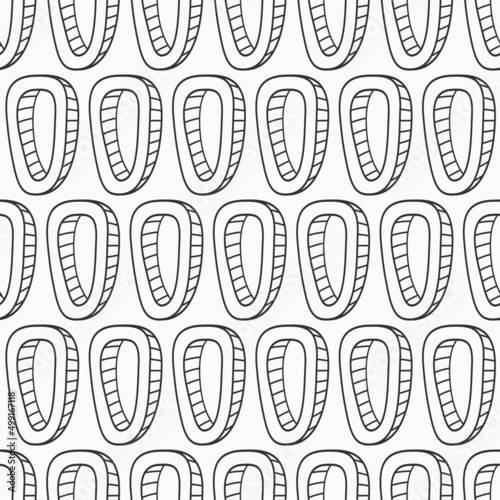 Abstract vector hand drawn seamless pattern. Rounded outline shapes with a hole inside. Repeating ornament. Black and white background. For wrapping, paper cover, textile, fabric, cloth.