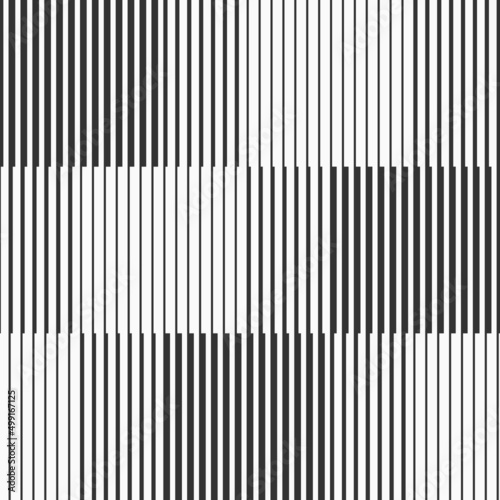 Abstract geometric seamless pattern with vertical striped lines. Different thickness vertical stripes. Striped linear texture. Black and white seamless background.