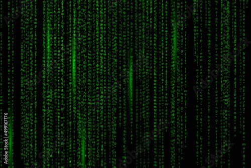 A stream of binary matrix code on the screen. numbers of the computer matrix. The concept of coding, hacker or mining of crypto-currency bitcoin. Vector illustration.
