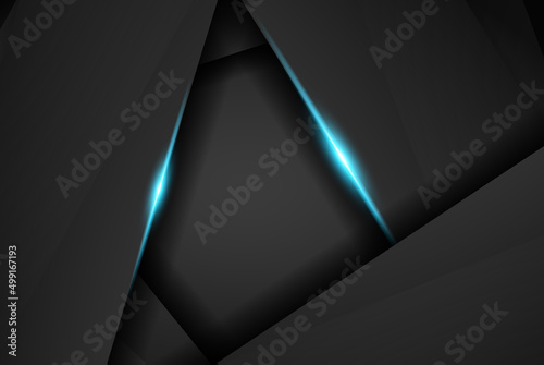 abstract metallic blue black frame layout modern tech design template background. Black metallic background with blue shiny - Vector. 